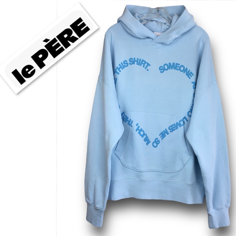 Le Pere "Domo" Hearts Hoodie Men's Size Medium Blue Oversized Hooded Pullover M